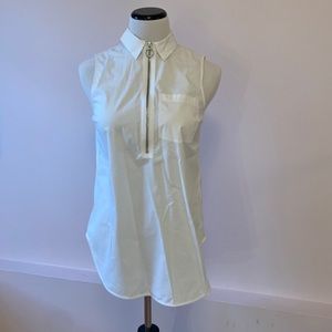 Athleta White Sleeveless Cotton Collared Long Tailed Top XS